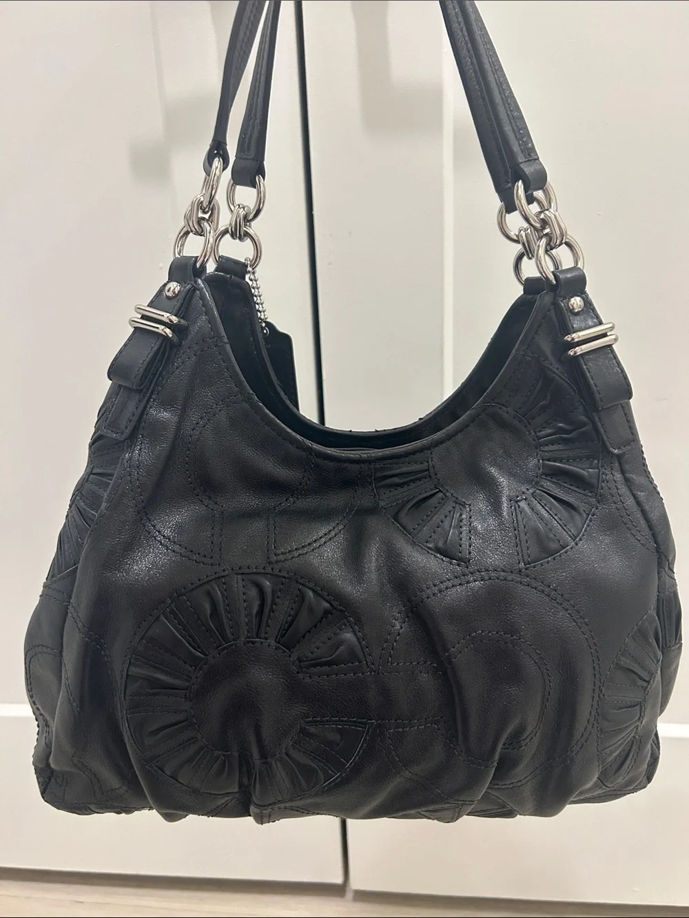 Coach (EUC) Madison Op Art Maggie Embellished Leather Shoulder Bag